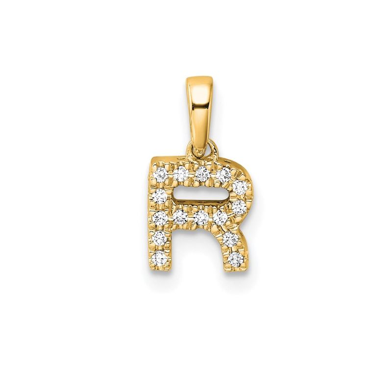a gold pendant with the letter p in diamonds