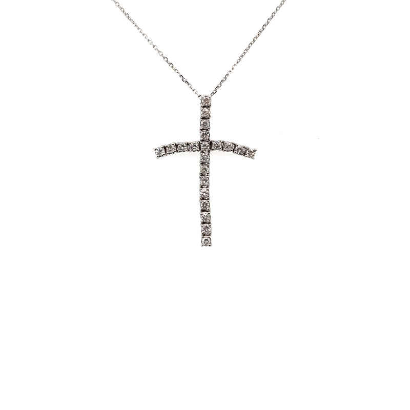 a cross necklace with diamonds on it