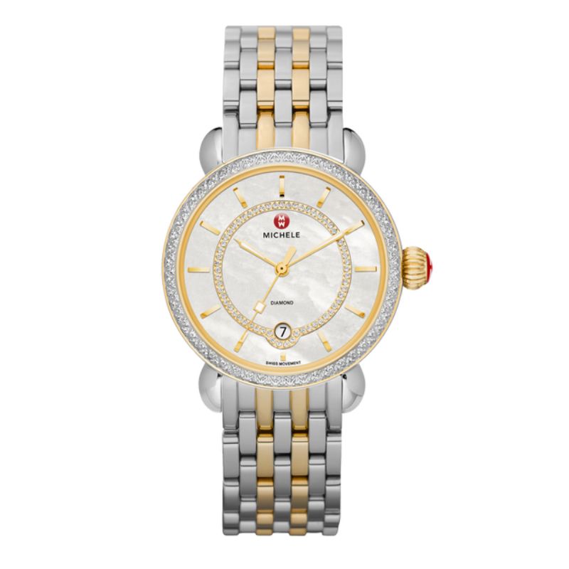 a women's watch with two tone gold and silver bracelet