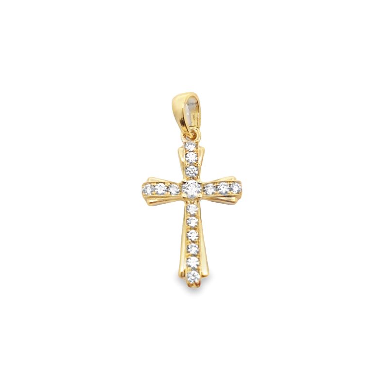 a gold cross pendant with diamonds