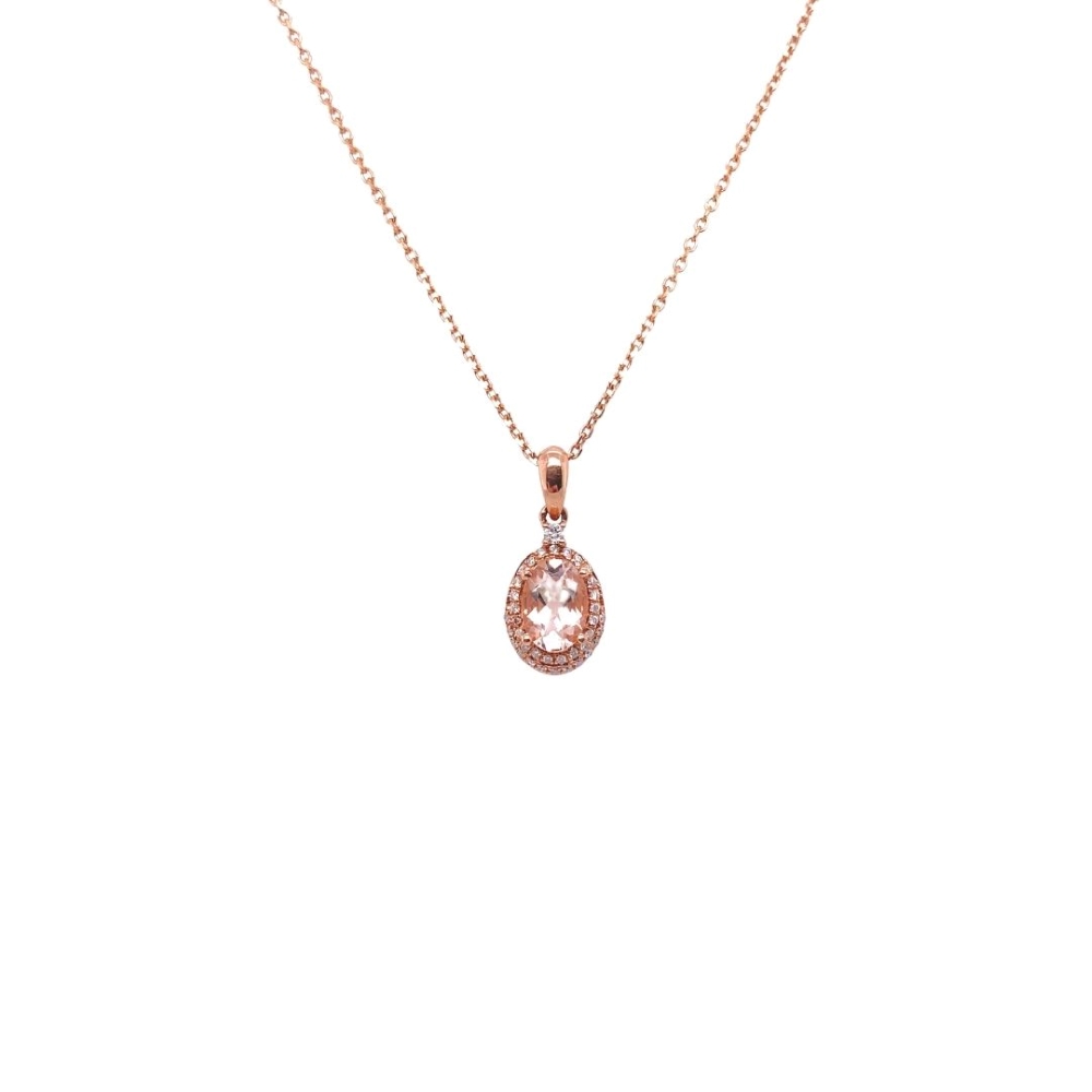 a pink diamond pendant on a gold chain