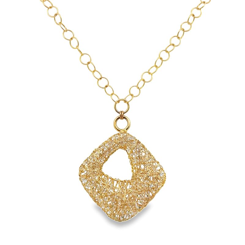 a gold necklace with a heart shaped pendant