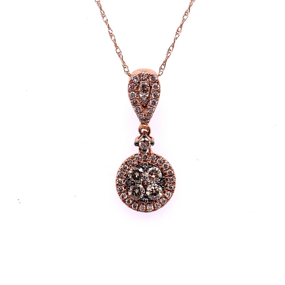 Champagne and White Diamond Drop Pendant, 14kt Rose Gold