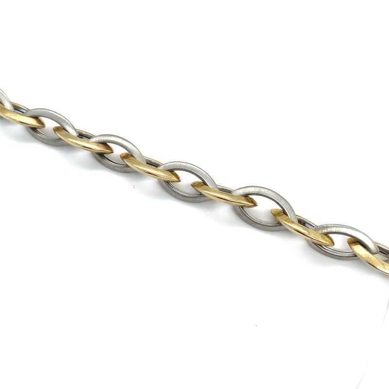 Two Toned Fancy Italian Link Bracelet, 14kt White and Yellow Gold