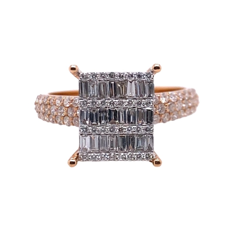 Baguette and Round Diamond Illusion Fashion Ring