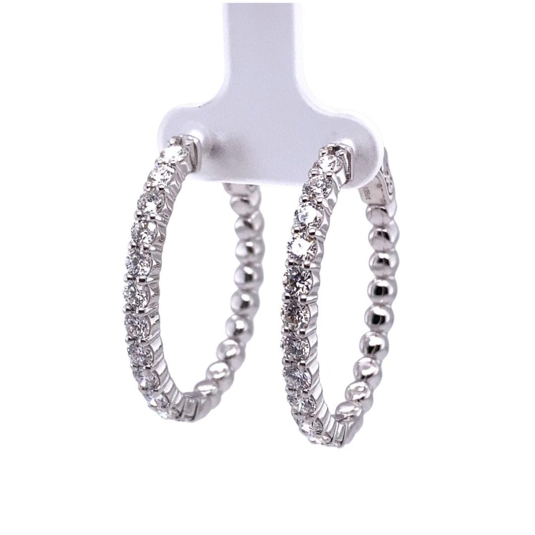 2.30ctw Oval Shared Prong Hinged Diamond Hoops, 14kt White Gold