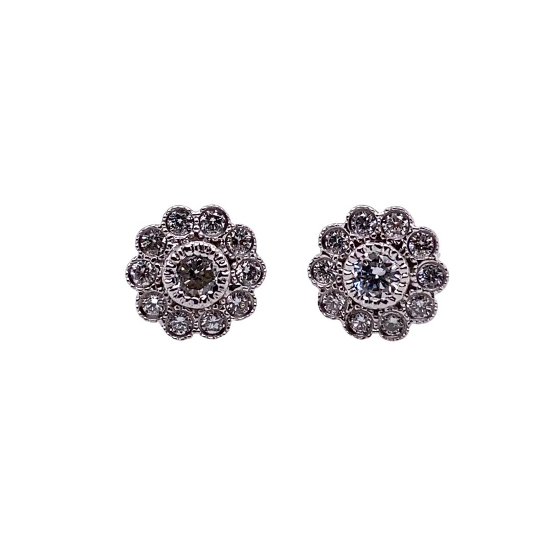 Small Flower Design Studs, 14kt White Gold - Image 2