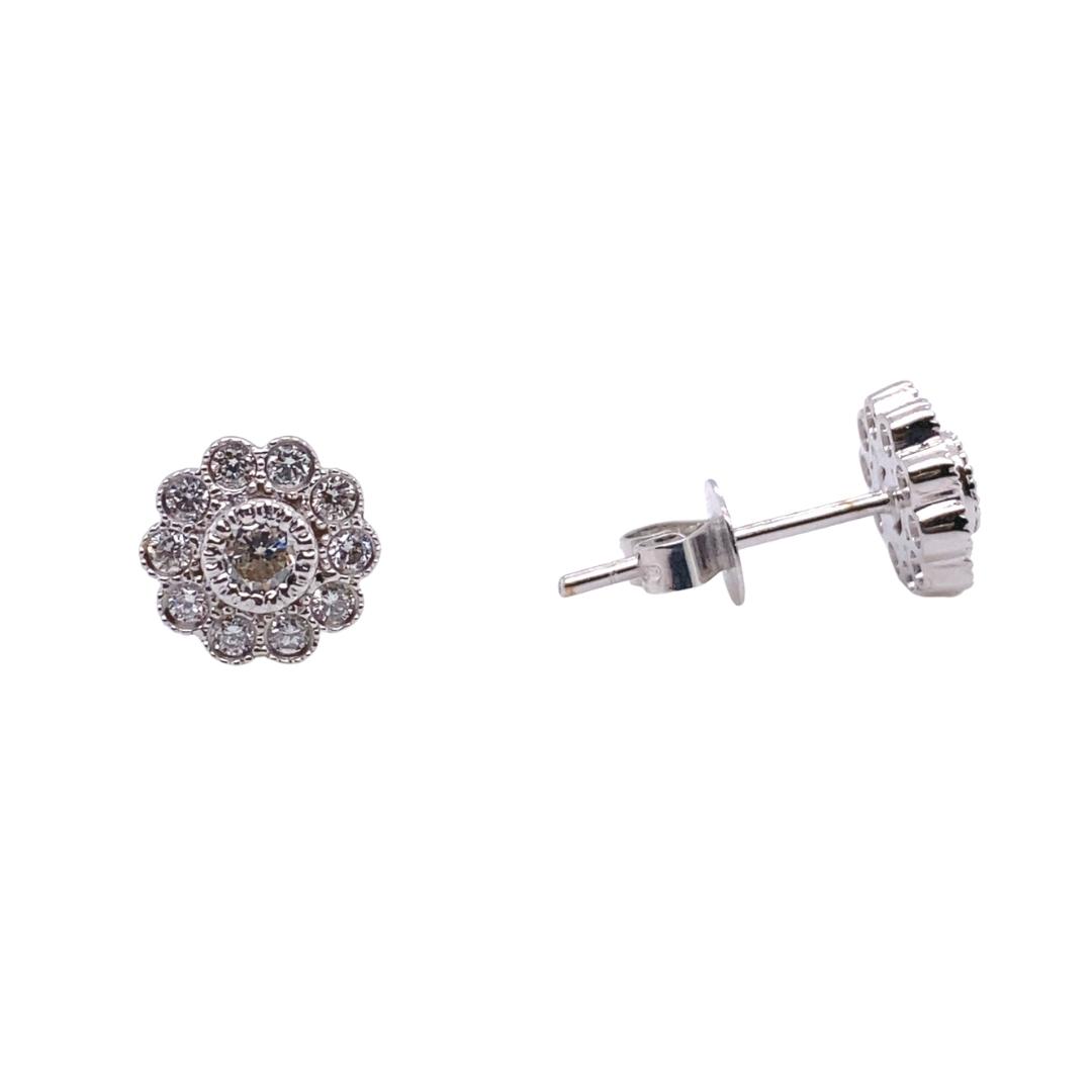 Small Flower Design Studs, 14kt White Gold