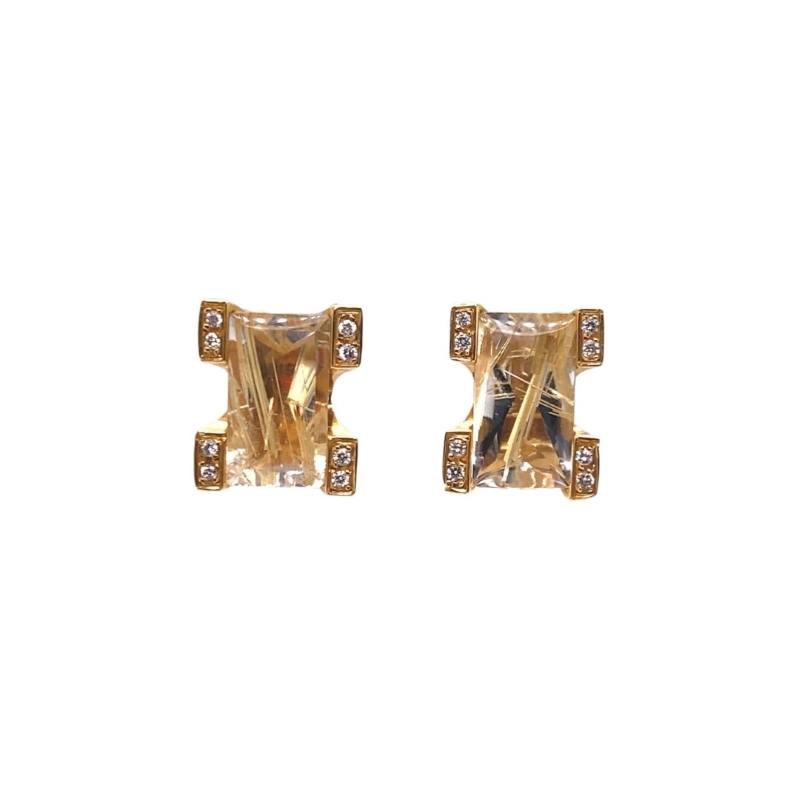 Rutilated Quartz With Diamonds Pave, Contemporaty Style earrings