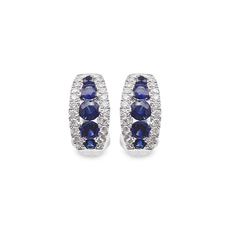 Channel Sapphire Diamond Sides Huggies, 14kt