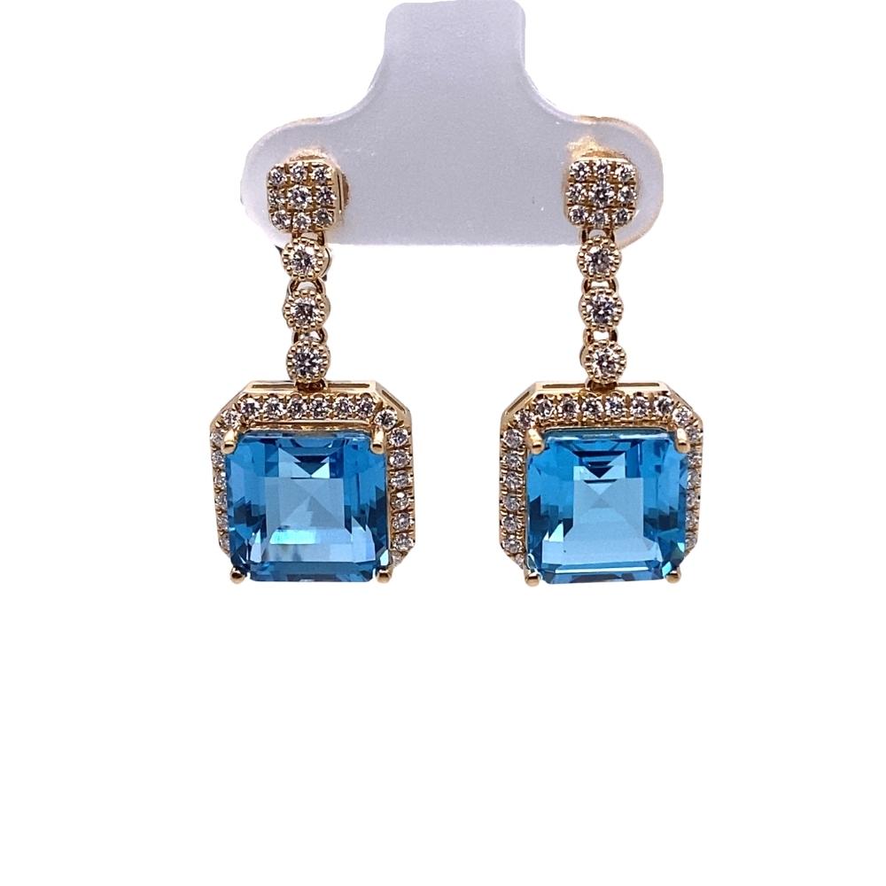 14kt Yellow Gold, Blue Topaz Diamond Dangle Earrings