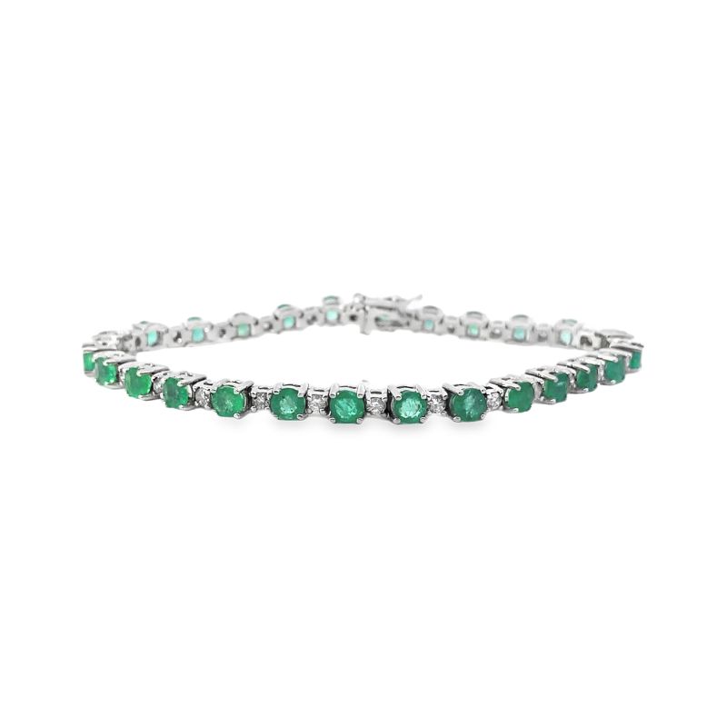Alternating 8ct Emerald and 1.30ct Diamond Bracelet, 14kt White