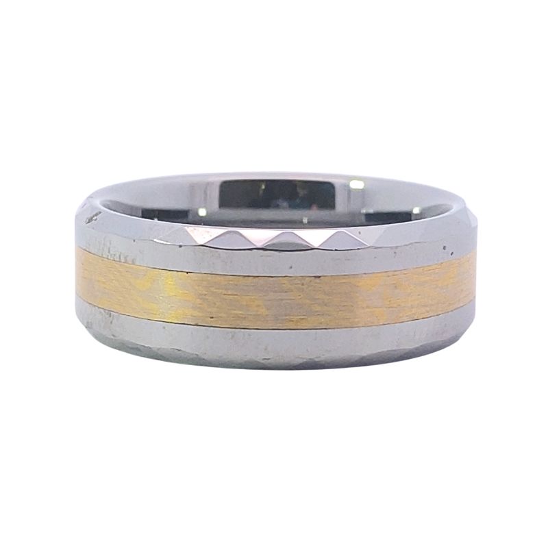 8mm Carbon Tungsten with 18kt Accents Gents Wedding Band