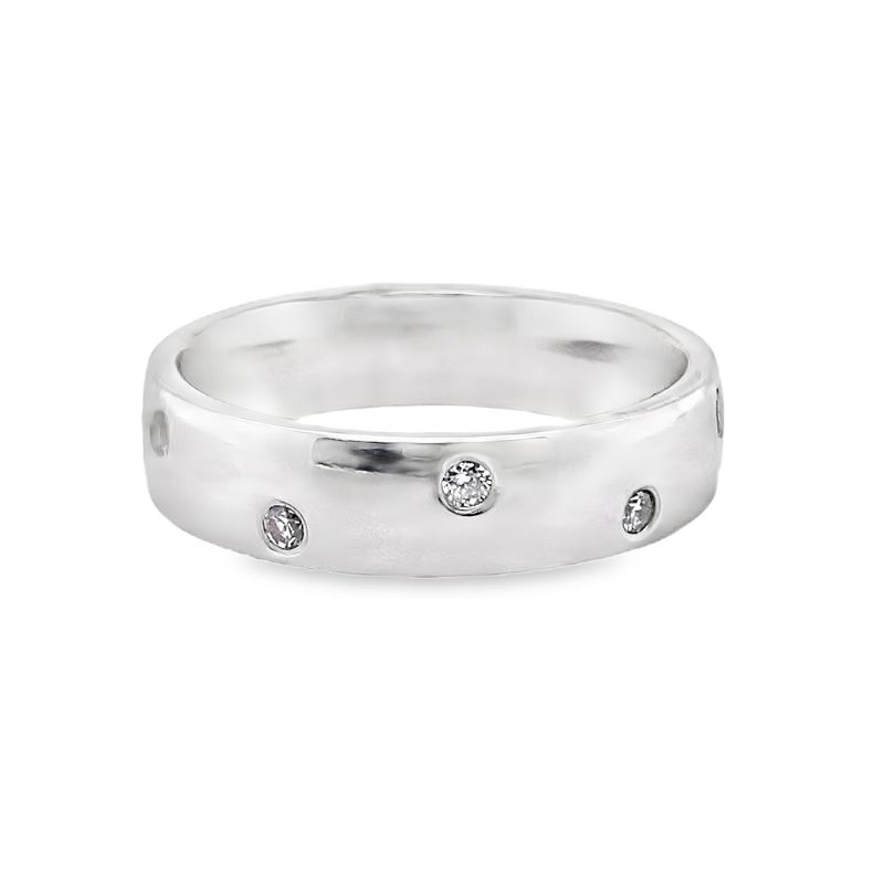 Ladies Diamond Band with Moon Set Diamonds, 14kt white gold