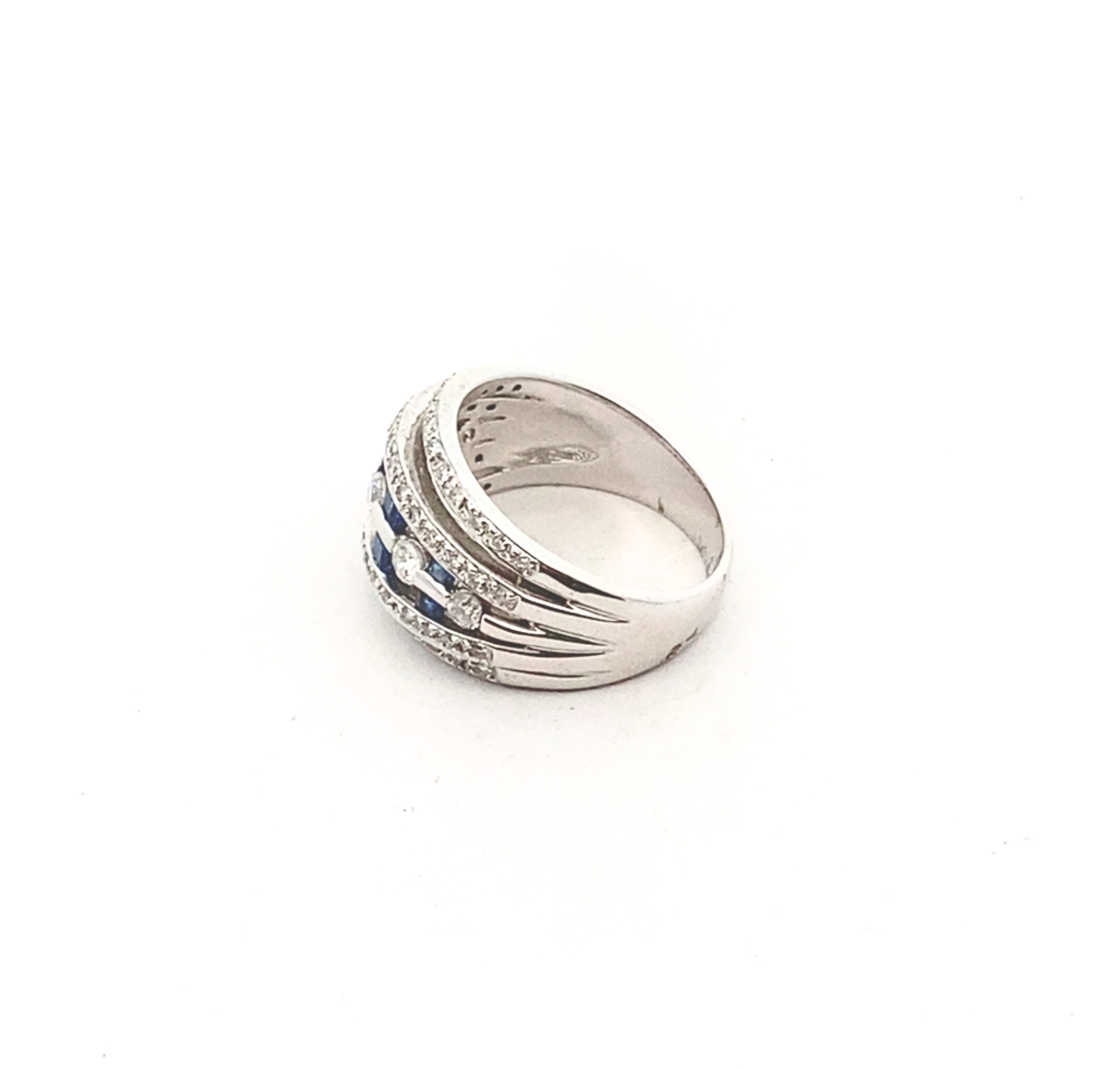Wide Blue Sapphire and Diamond Open Rows Ring - Image 2