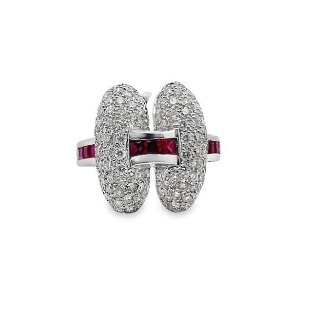 2.00ctw Diamonds Double Oval Pave With Ruby Center, 18kt