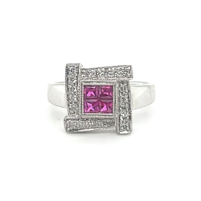 Invisible Ruby and Diamond Ring, 18kt