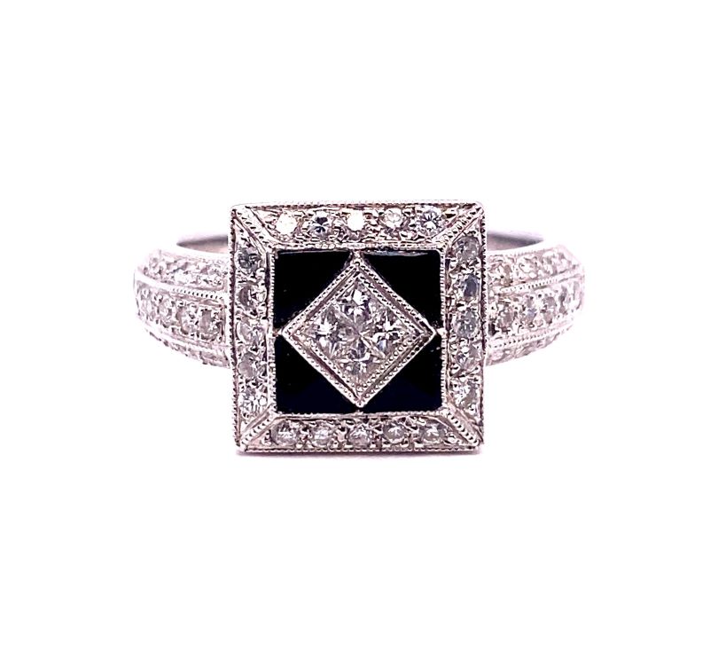 Contemporary Onyx and Diamond Right Hand Ring