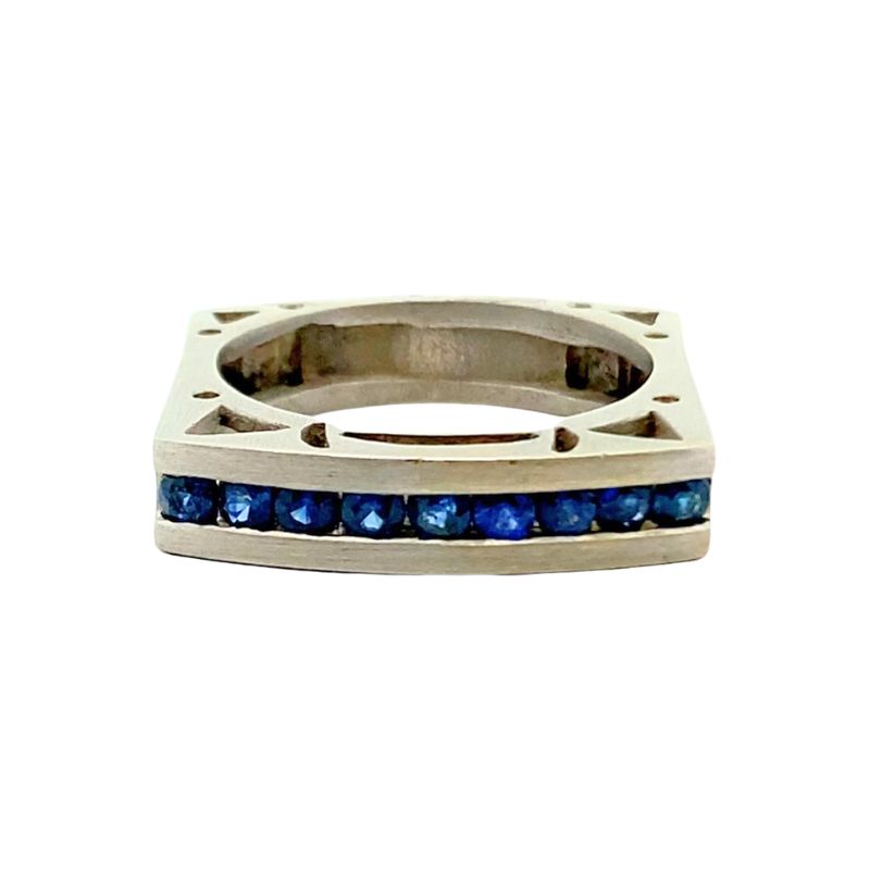 Concave Modern Band Blue Sapphire Channel Set, 14kt