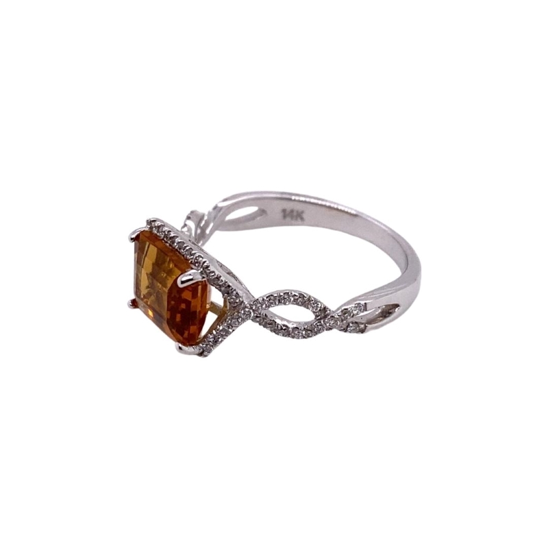 Emerald-Cut Citrine and Diamond Split Shank Ring - Image 2