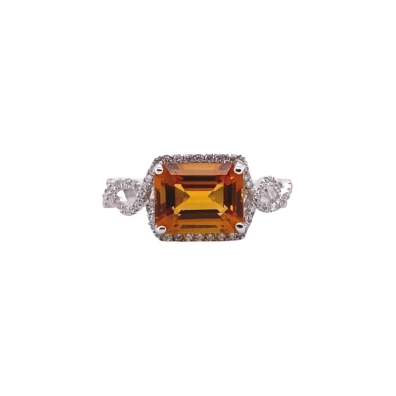 Emerald-Cut Citrine and Diamond Split Shank Ring