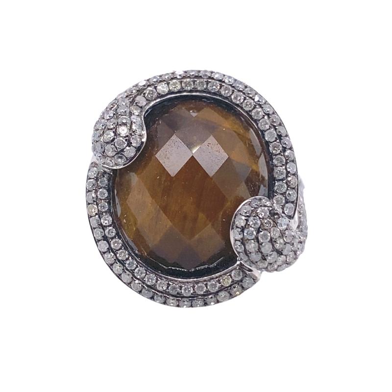 Tiger's Eye and Diamond Cocktail Ring