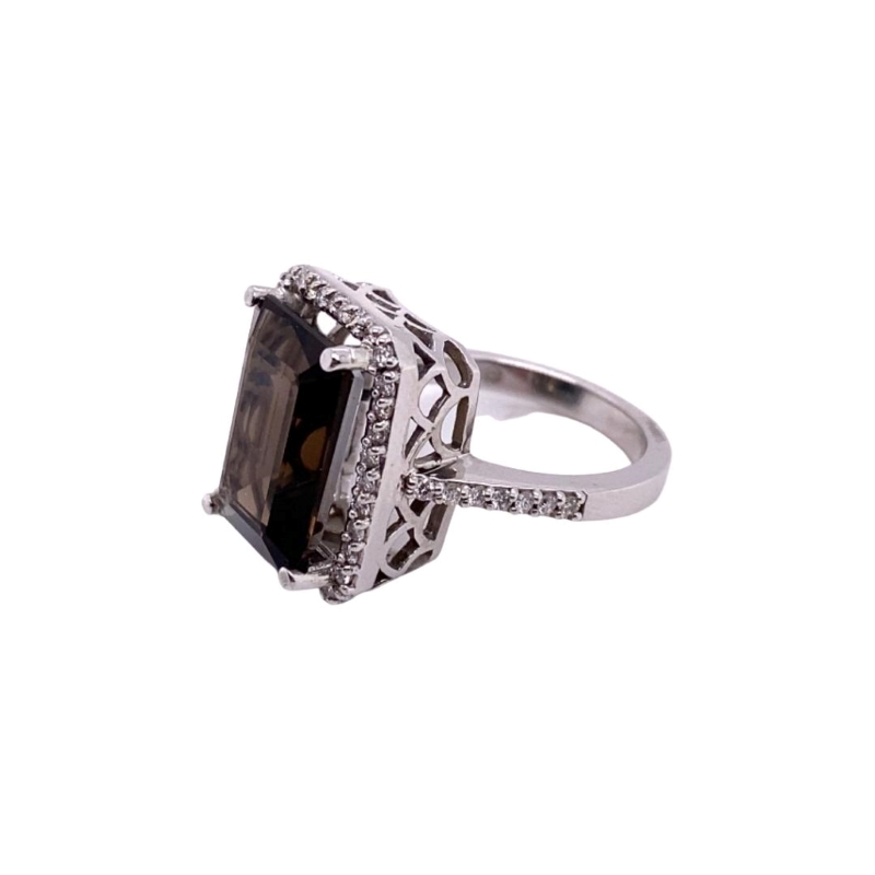 Emerald-Cut Smokey Quartz and Diamond Ring - Image 2