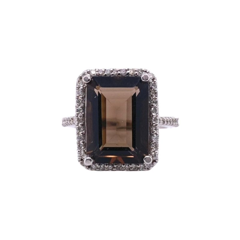 Emerald-Cut Smokey Quartz and Diamond Ring