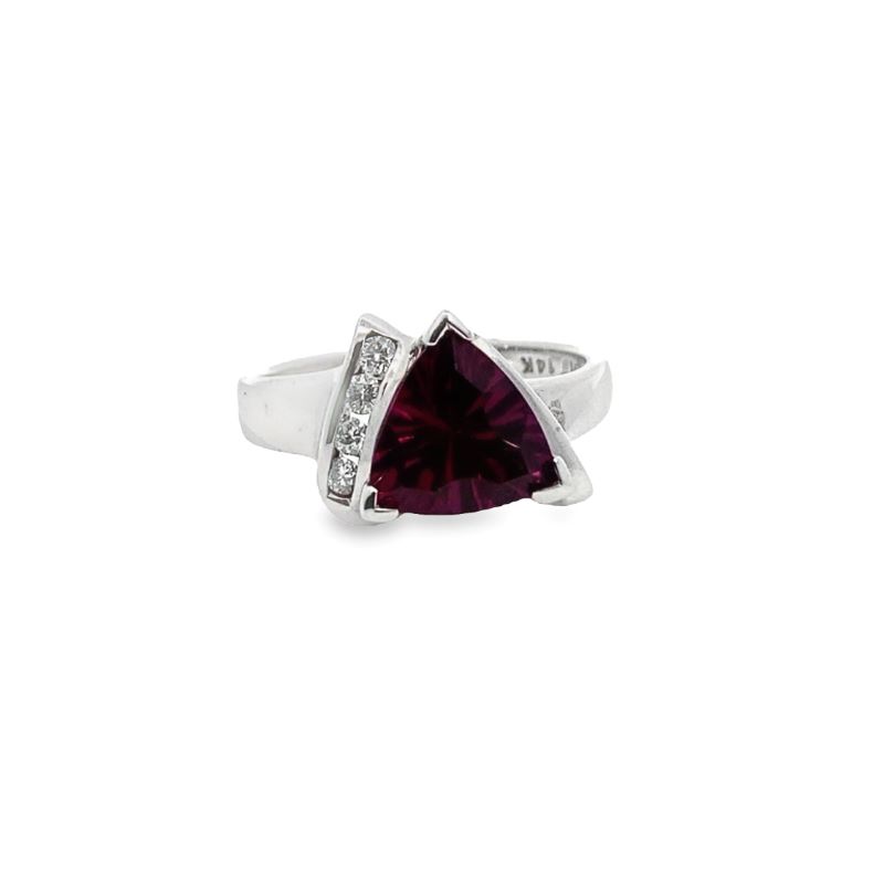 Modern Diamond And Trillion Rhodolite Garnet Ring.