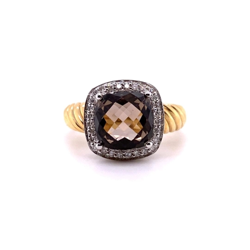 Two-Tone Smokey Quartz and Diamond Halo Cocktail Ring