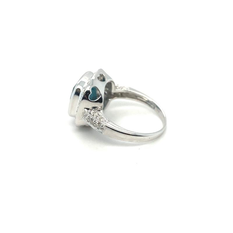London Blue Topaz and Diamond Ring w/ Heart Design Accents - Image 2