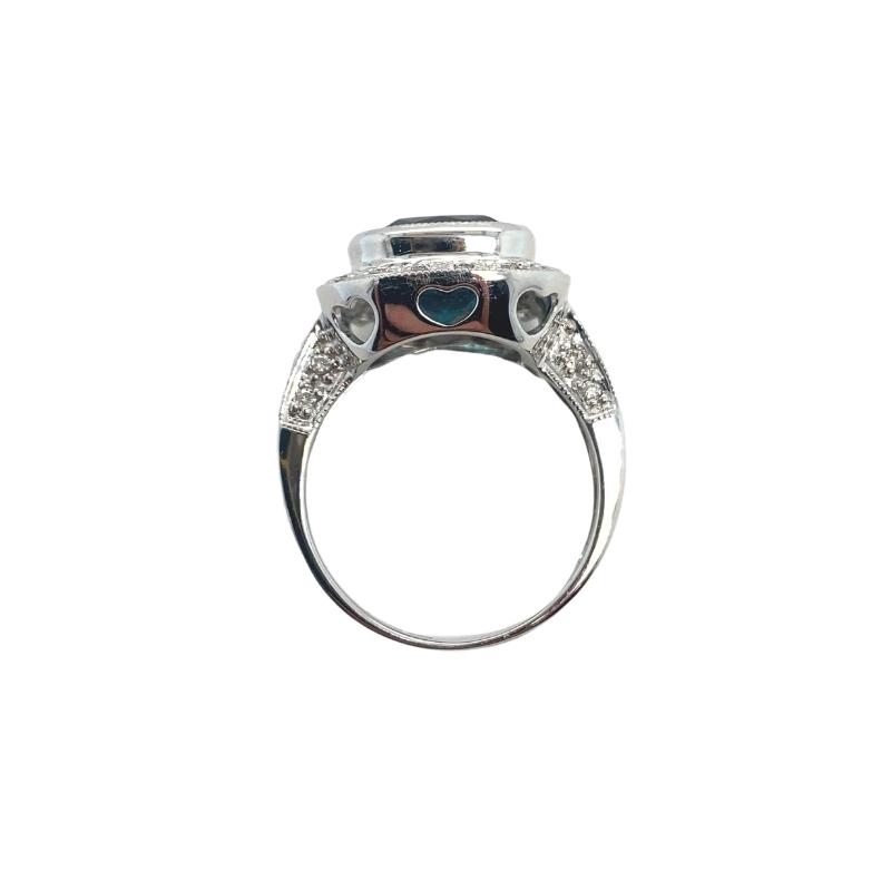 London Blue Topaz and Diamond Ring w/ Heart Design Accents - Image 3