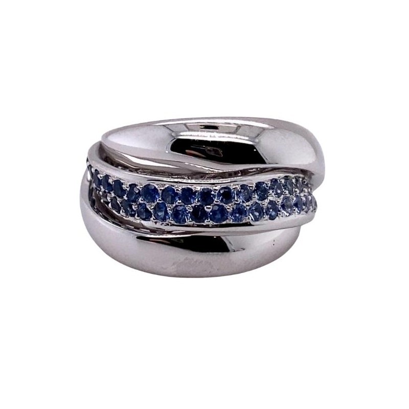 Wide Ladies Dome ring with Blue Sapphires Graduated in Color, 18kt white gold