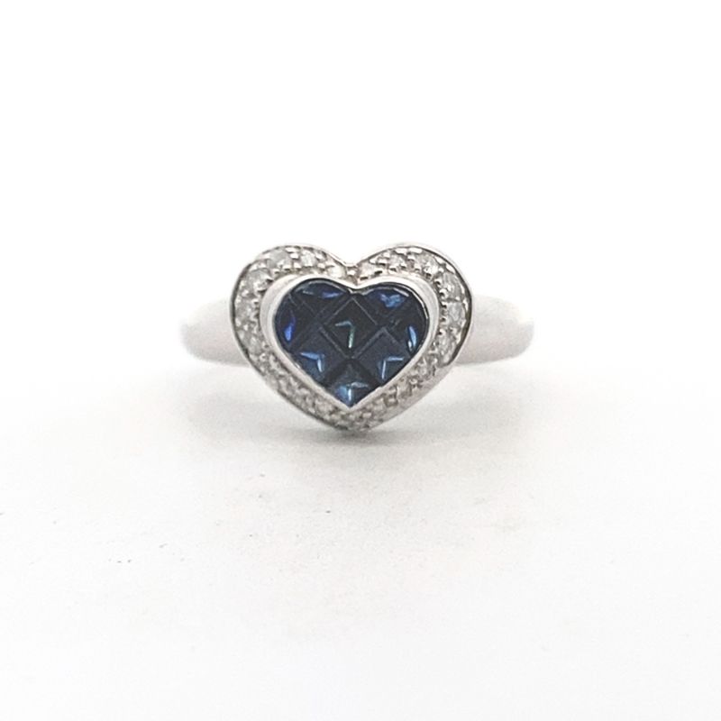 Diamond and Sapphire Heart Ring, 18kt