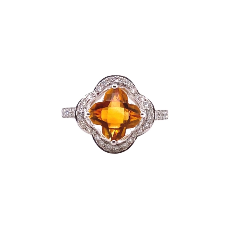 Clover Citrine and Diamond Halo Ladies Ring