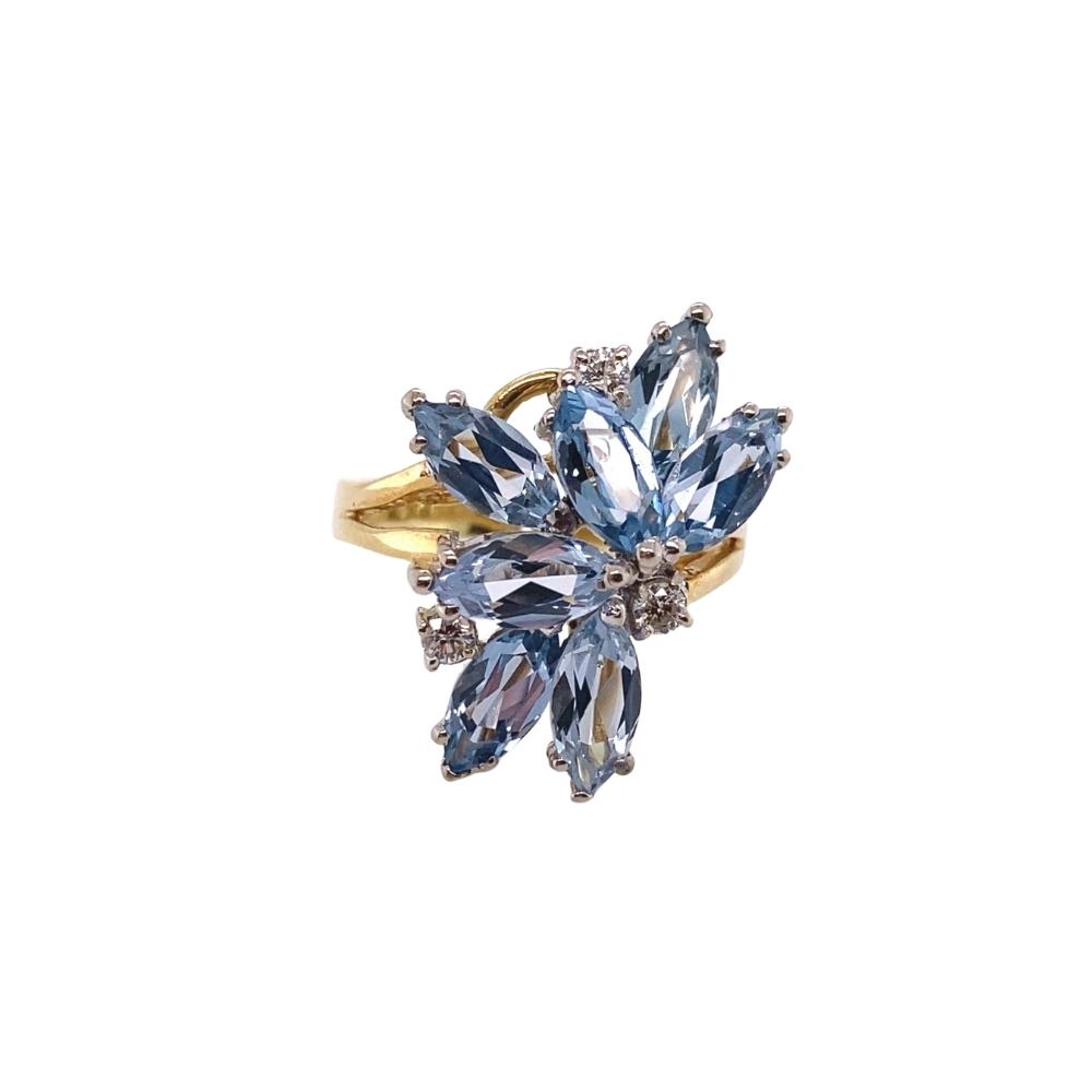 7 Marquise Cluster Ring with scattered Diamonds, 14kt white gold.