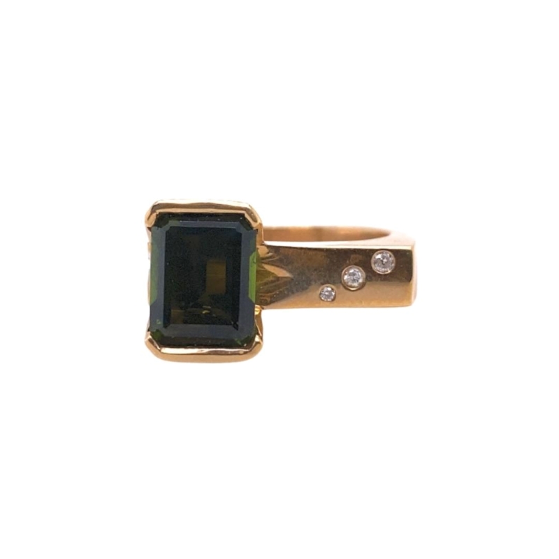 Off-Center Green Tourmaline and Diamond Cocktail Ring