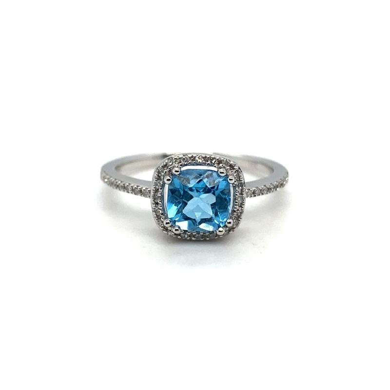Cushion Blue Topaz with Diamond Halo
