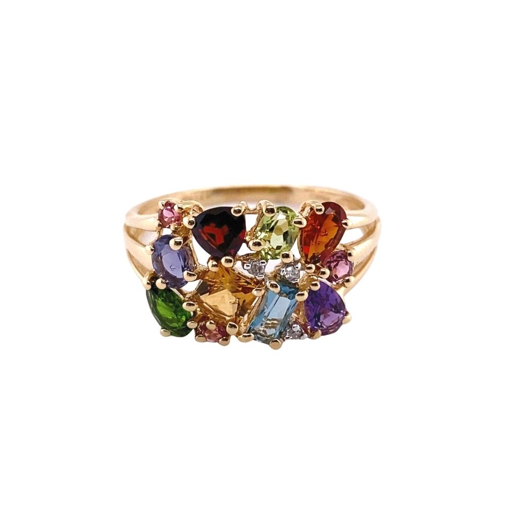 Multi Color Ladies Ring, 14kt yellow gold