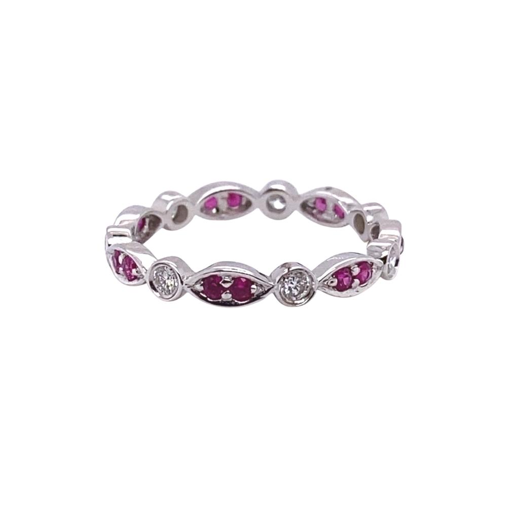 Alternating Marquise and Round Shape Pink Sapphire and Diamond Eternity Band - Image 3
