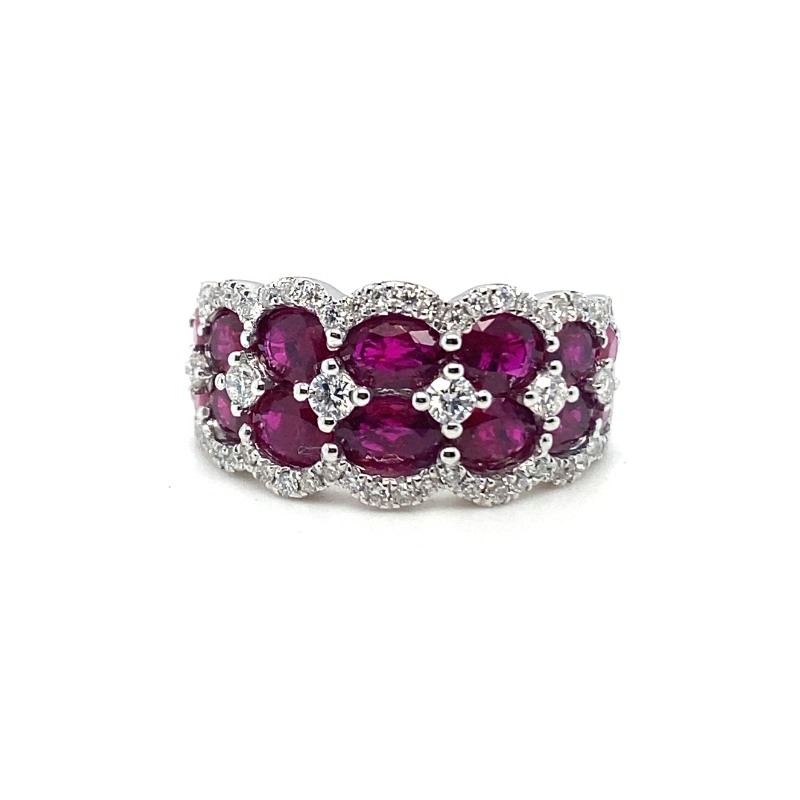 Ruby Two-Row Cluster Diamond Ring