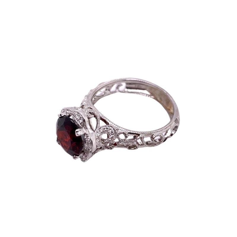 Floral Halo and Garnet Filigree Ladies Ring - Image 2