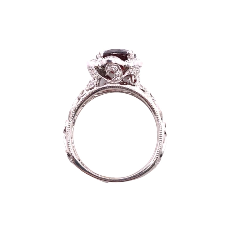 Floral Halo and Garnet Filigree Ladies Ring - Image 3