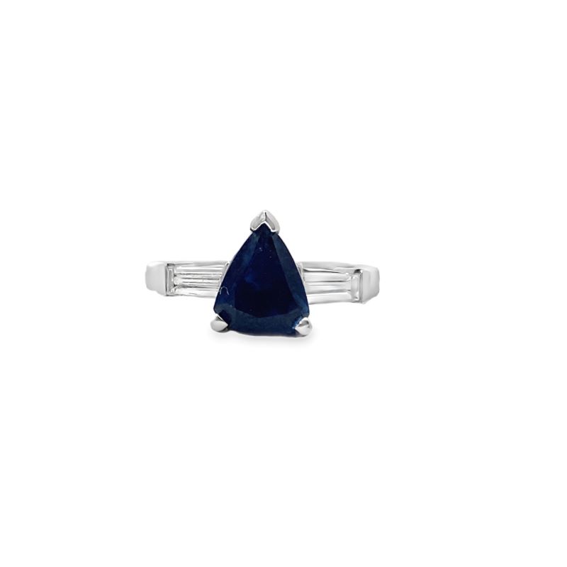 2.00ct Shield Shape Blue Sapphire 3 Stone Diamond Ring