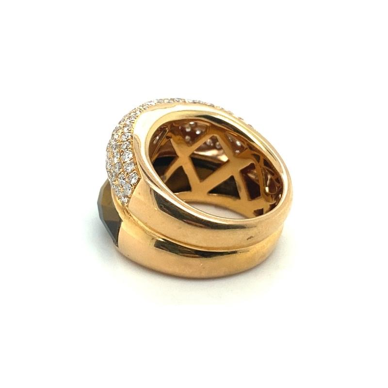 Wide Diamond Double Dome Ring with Tiger Eye, 18kt Rose - Image 2