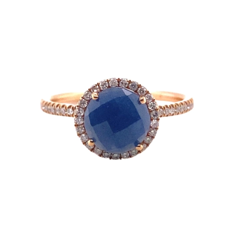 Meira T Designer Raw Sapphire and Diamond Halo Fashion Ring