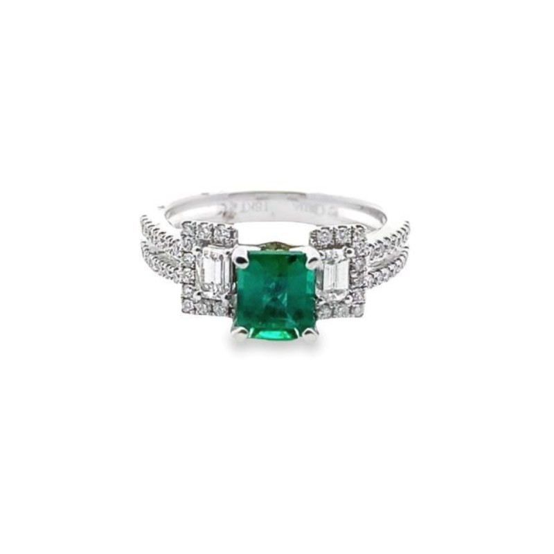 1ct Emerald with Bag and Diamond Band, 18kt White