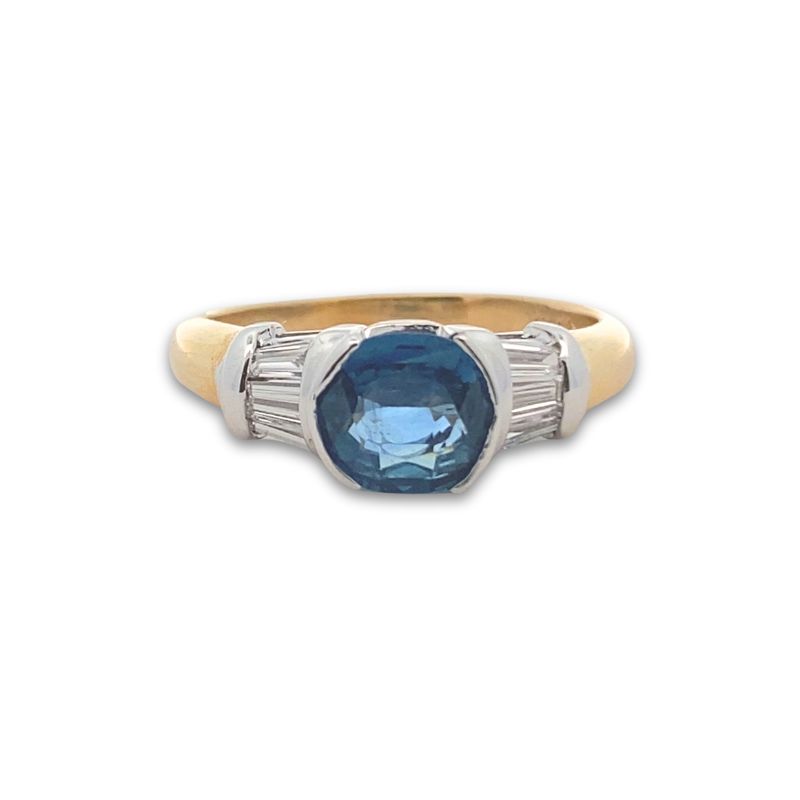 1.30ctw Light Ceylon Blue Sapphire Diamond Bag Two Tone RIng