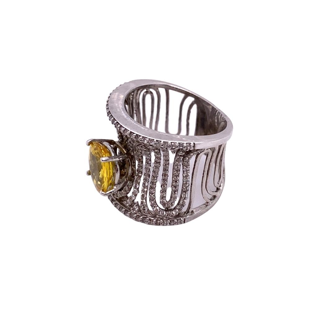 Ladies Wide Diamond Swirl Ring with 1.70ct Oval Yellow Sapphire, 14kt - Image 2