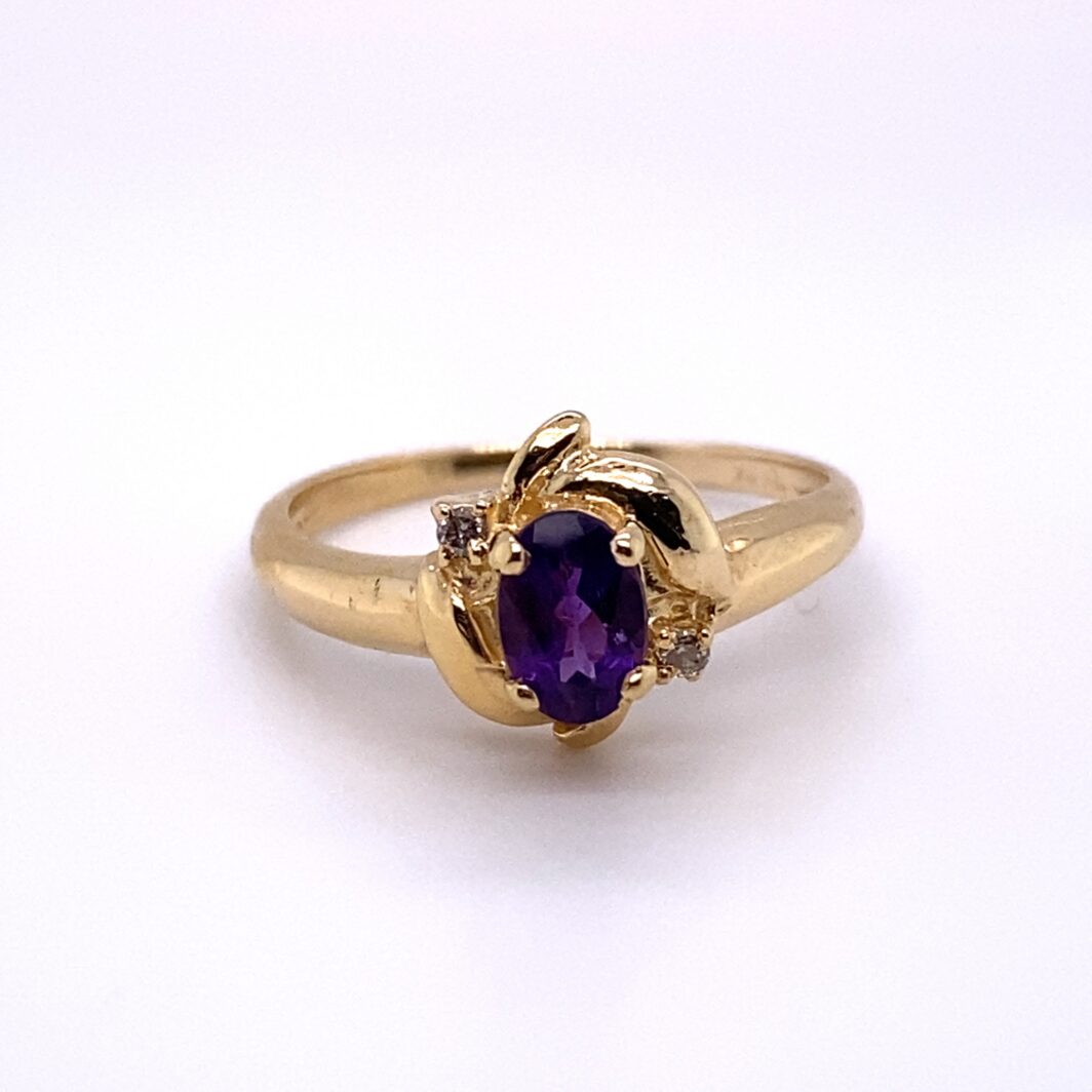 6x4mm Oval Amethyst and Diamond Accent Ring, 14kt Yellow